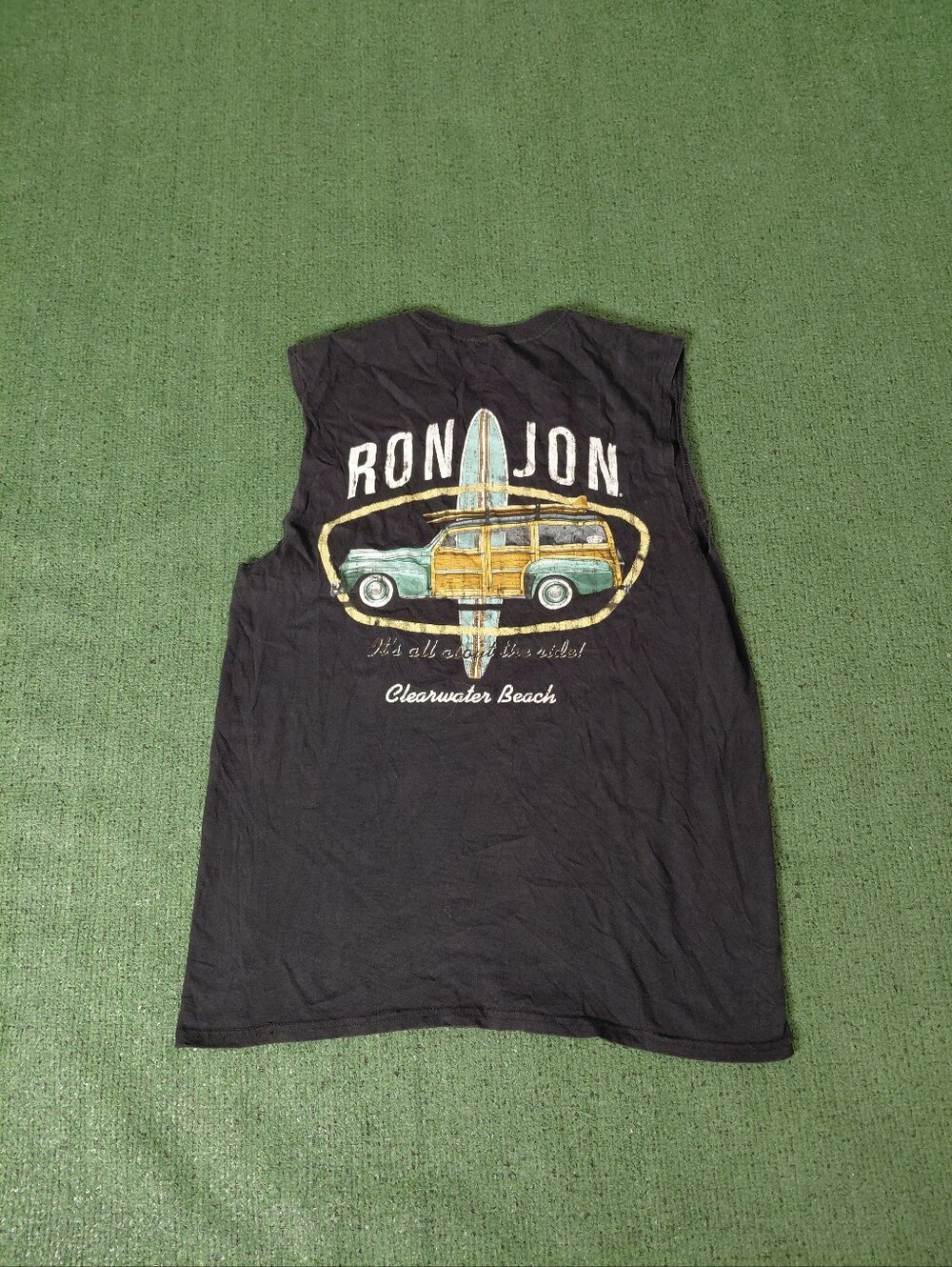 Ron Jon Surf Shop Clearwater Beach Surf Woody Car Black Tank Top Sz Large